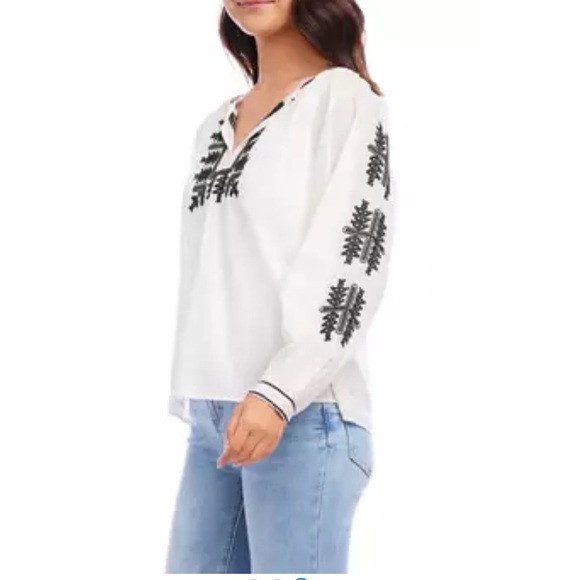Karen Kane | Boho Peasant Embroidered Cotton Women Top Cream (Off white) Med - Picture 6 of 13